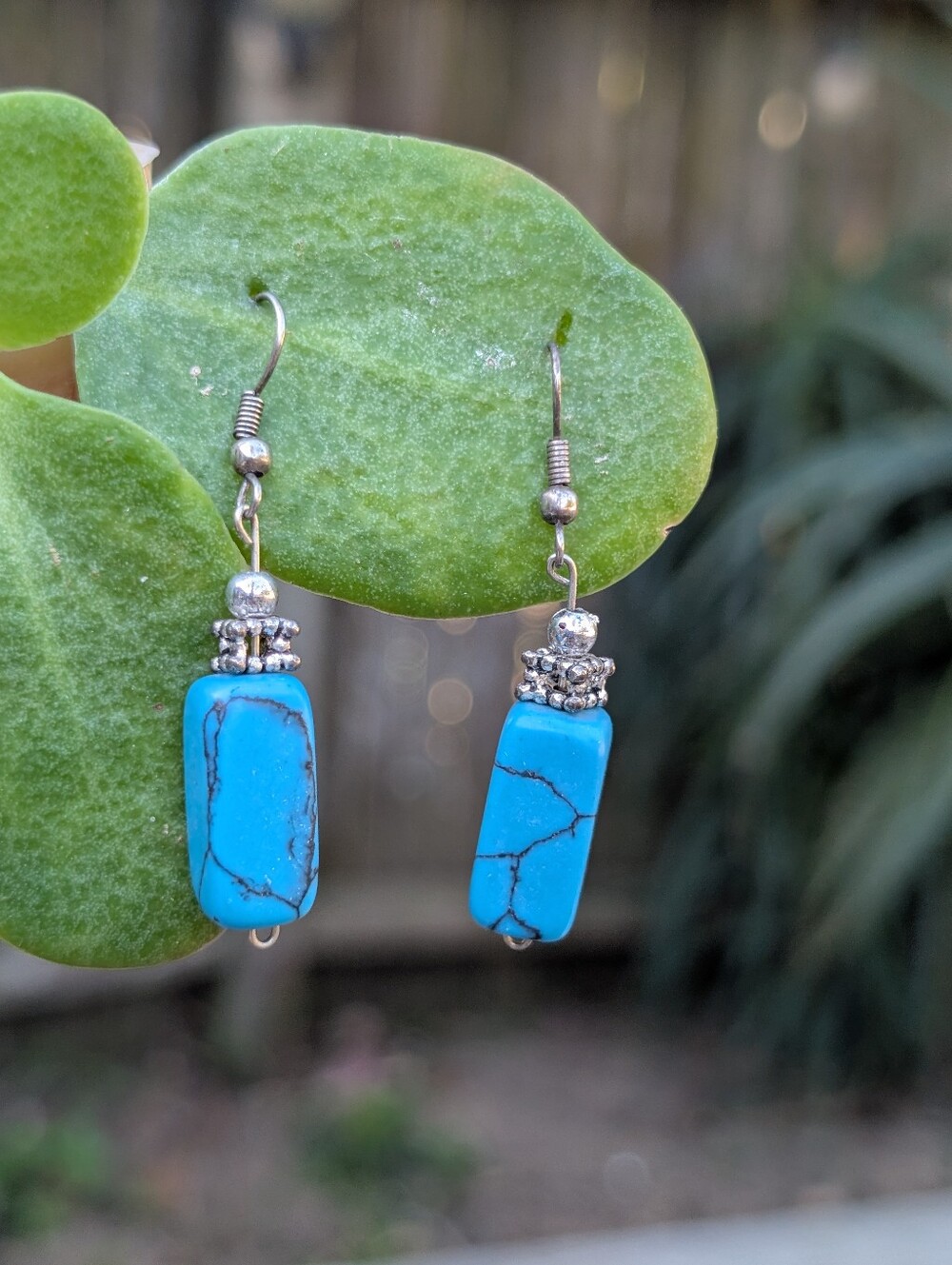 Southwestern Faux Turquoise Bead Dangle Earrings